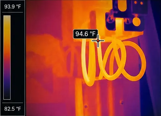 Anonymized thermogram showing early-stage elevated heating at an A-phase wire lug
