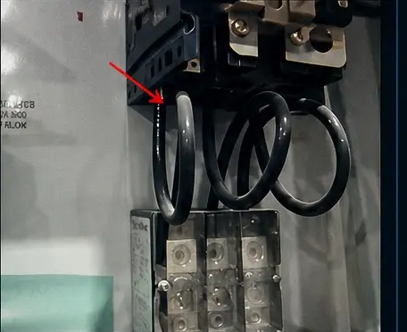 Anonymized visible reference image of the A-phase wire lug